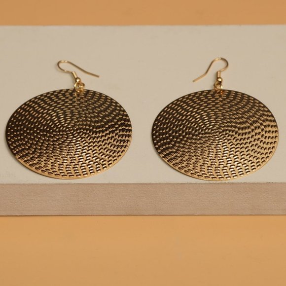 Drop Earrings, Textured Round Drop Earrings, Dangle earring for party casual - Picture 4 of 4